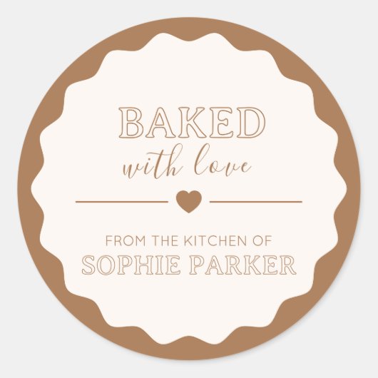 Caramel Brown Baked With Love Scallop Sticker (Vorderseite)