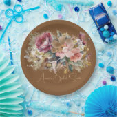 Caramel Brown Pink Peach Burgundy Blumendusche Pappteller (Party)