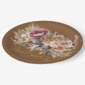 Caramel Brown Pink Peach Burgundy Blumendusche Pappteller (Schrägansicht)