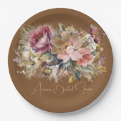 Caramel Brown Pink Peach Burgundy Blumendusche Pappteller (Vorderseite)