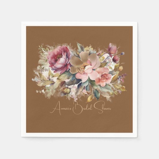 Caramel Brown Pink Peach Burgundy Blumendusche Serviette (Vorderseite)