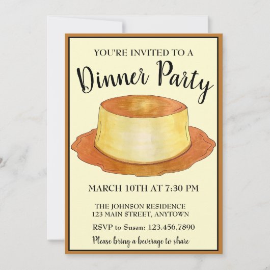 Caramel Custard Flan Spanish Food Dinner Party Einladung (Vorderseite)