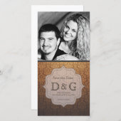 Caramel Damask Filligree Save the Date Fotokarte (Vorne/Hinten)