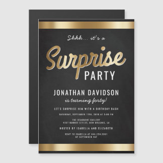 Caramel Gold und Black Surprise Geburtstagsparty Magneteinladung