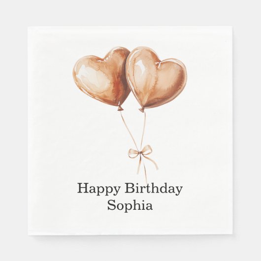 Caramel Heart Balloons Birthday Serviette (Vorderseite)