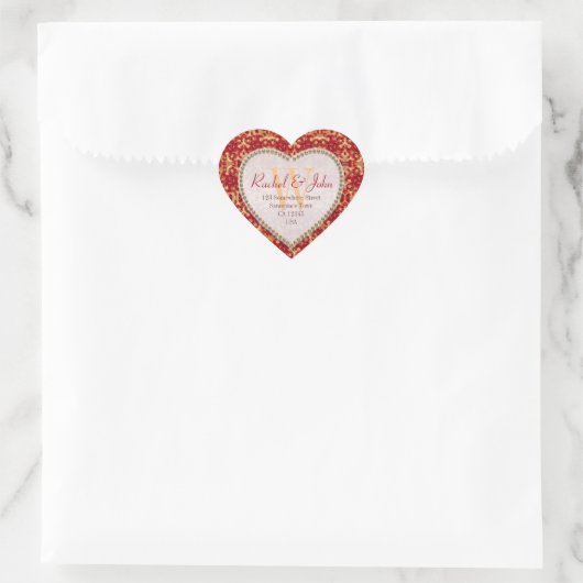 Caramel Rust Muster Mit Monogramm Heart Wedding Herz-Aufkleber (Tasche)