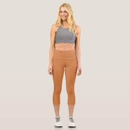 Caramel Solid Schlicht Color India Capri Leggings