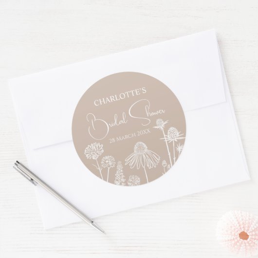 Caramel-Wildblumen gezeichnet Runder Aufkleber (Umschlag)