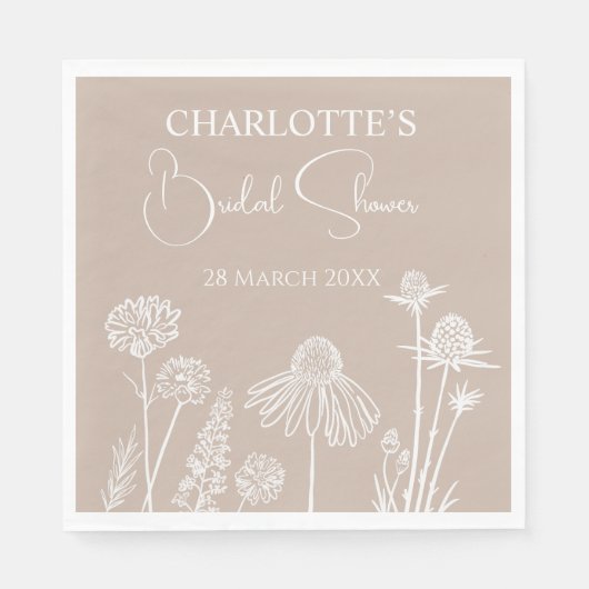 Caramel-Wildblumen gezeichnet Serviette (Vorderseite)