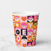 Caras Ilustracion Nostalgia Moderna Naranja Rosa Pappbecher (Rückseite)