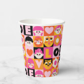 Caras Ilustracion Nostalgia Moderna Naranja Rosa Pappbecher (Links)