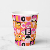 Caras Ilustracion Nostalgia Moderna Naranja Rosa Pappbecher (Rechts)