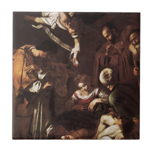 Caravaggio -Geburt Christi mit dem Hl. Franziskus  Fliese