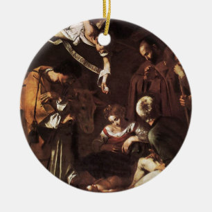 Caravaggio - Geburt Christi mit St Francis u. St Keramikornament