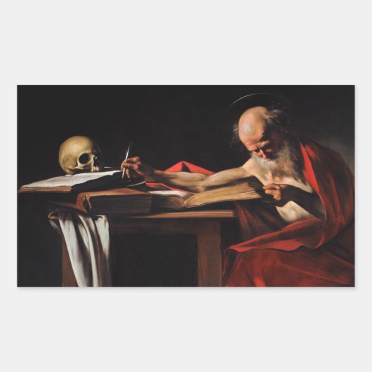 Caravaggio - Saint Jerome Writing Rechteckiger Aufkleber (Vorderseite)