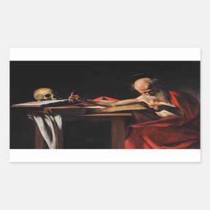 Caravaggio - Saint Jerome Writing Rechteckiger Aufkleber