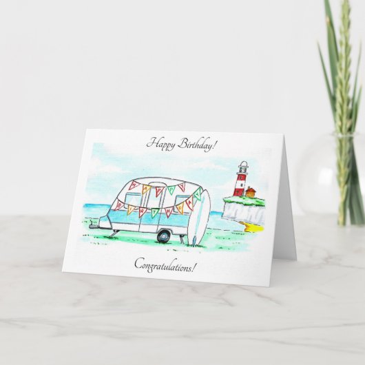 Caravan & Bunting Birthday Card Karte (Vorderseite)