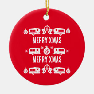 Caravan Happy Christmas Camping Keramik Ornament
