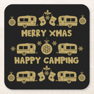 Caravan Happy Christmas Camping Rechteckiger Pappuntersetzer