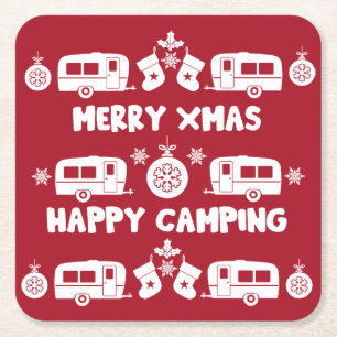 Caravan Happy Christmas Camping Rechteckiger Pappuntersetzer