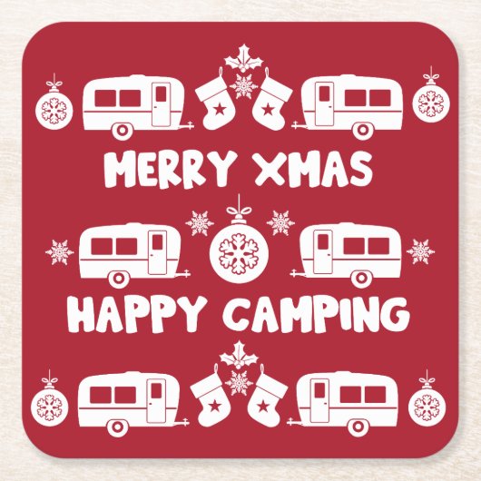 Caravan Happy Christmas Camping Rechteckiger Pappuntersetzer (Vorderseite)
