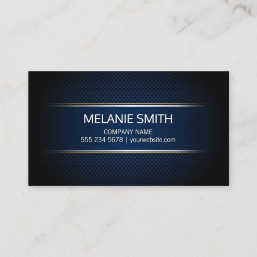 Carbon Fiber Blue Background Gelbe weiße Linien Visitenkarte (Vorderseite)