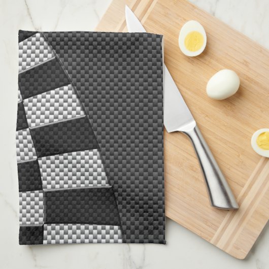 Carbon Fiber like Racing Flag Wave Print Geschirrtuch (Viertel Falte)