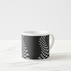 Carbon Fibre like Racing Flag Wave Print Espressotasse