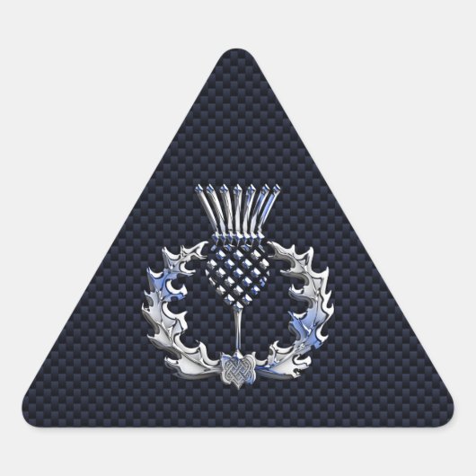 Carbon Fibre Print Silver Scottish Thistle Dreieckiger Aufkleber (Vorderseite)