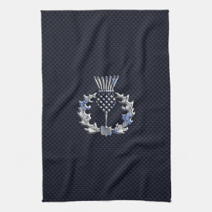 Carbon Fibre Print Silver Scottish Thistle Handtuch