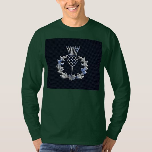 Carbon Fibre Print Silver Scottish Thistle T-Shirt (Vorderseite)