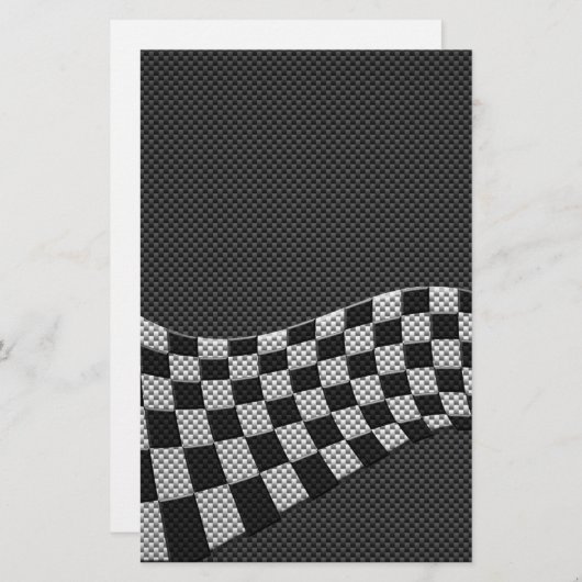 Carbon Fibre Racing Flag Schachbretts Wave Print Briefpapier (Vorne/Hinten)