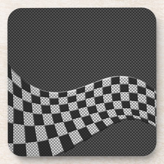 Carbon Fibre Racing Flag Schachbretts Wave Print Getränkeuntersetzer (Vorderseite)