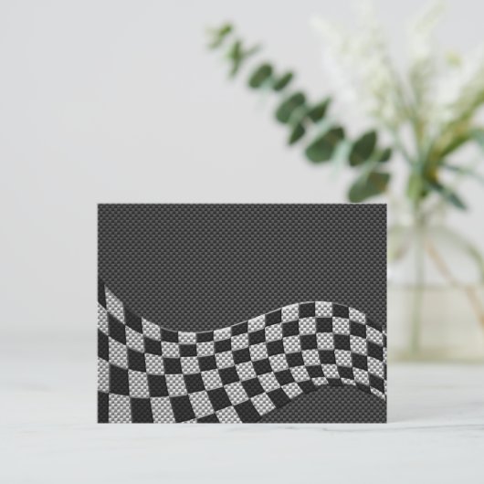 Carbon Fibre Racing Flag Schachbretts Wave Print Postkarte (Stehend Vorderseite)
