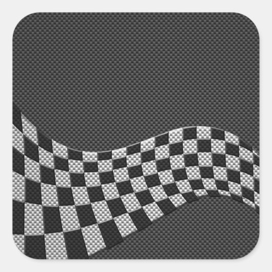 Carbon Fibre Racing Flag Schachbretts Wave Print Quadratischer Aufkleber (Vorderseite)