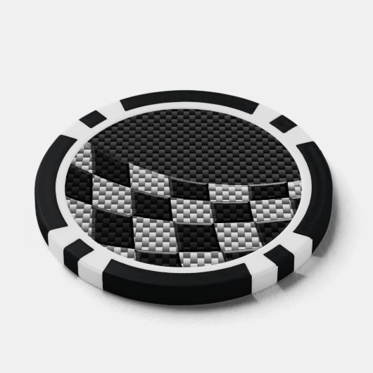 Carbon Fibre Racing Flag Wave Print Pokerchips (Einzeln)