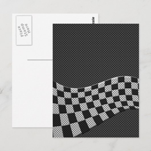 Carbon Style Racing Flag Wave Decor Postkarte (Vorne/Hinten)