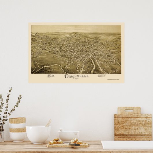 Carbondale, PA Panoramic Map - 1890 Poster (Küche)