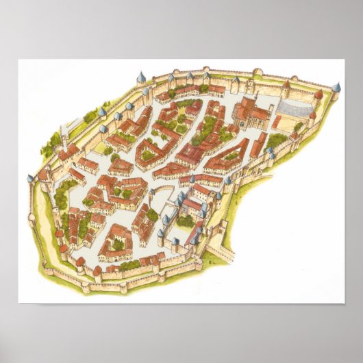 Carcassonne Frankreich Luftbild Poster (Vorne)