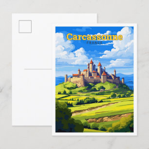 Carcassonne Frankreich Reise Vintage-Illustration Postkarte