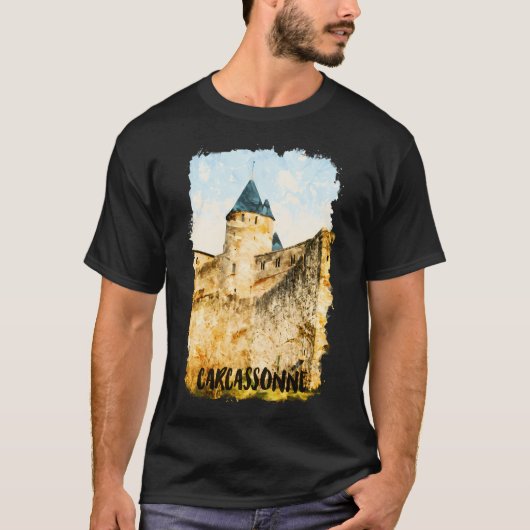 Carcassonne Frankreich Stadt Wasserfarbe T-Shirt (Vorderseite)