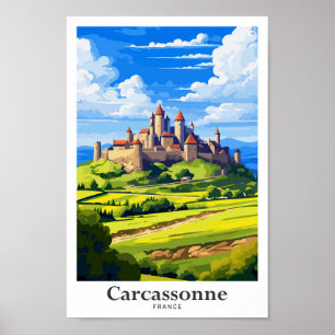 Carcassonne Frankreich Vintage Illustration Poster