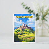 Carcassonne Frankreich Vintage Reise Illustration Postkarte (Stehend Vorderseite)
