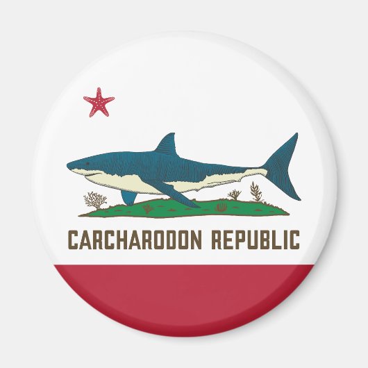 Carcharodon Republik Kalifornien Flagge Weißer Hai Magnet (Vorne)