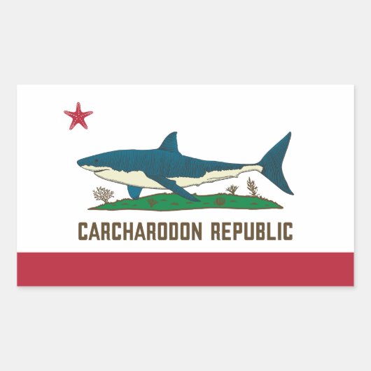 Carcharodon Republik Kalifornien Flagge Weißer Hai Rechteckiger Aufkleber (Vorderseite)