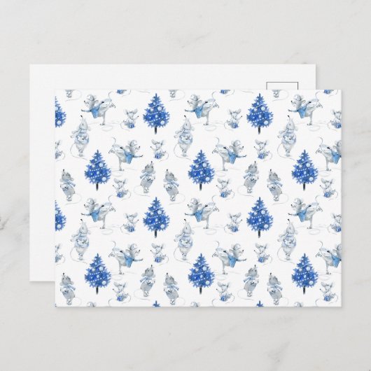 Card (10,8 x 14,2 cm) - Snow Mice Pattern Postkarte (Vorne/Hinten)
