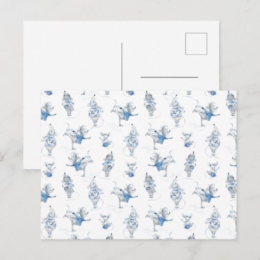 Card (10,8 x 14,2 cm) - Snow Mice Pattern Postkarte (Vorne/Hinten)