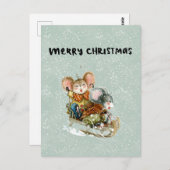 Card (10,8 x 14,2 cm) - Two Mice On A Sleigh Postkarte (Vorne/Hinten)