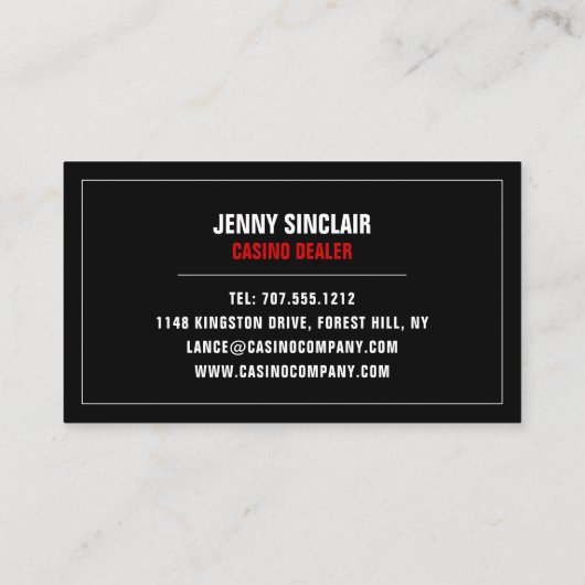 Card Anzug, Casino, Gaming Visitenkarte (Rückseite)