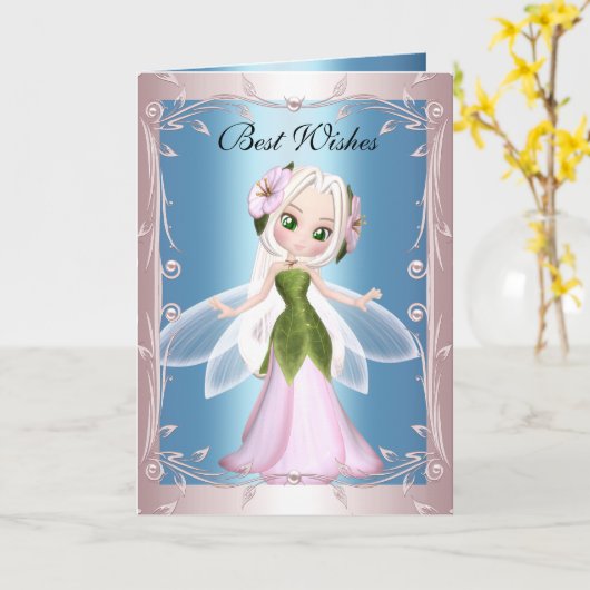Card Blue Pink Fairy Karte (Gelbe Blume)
